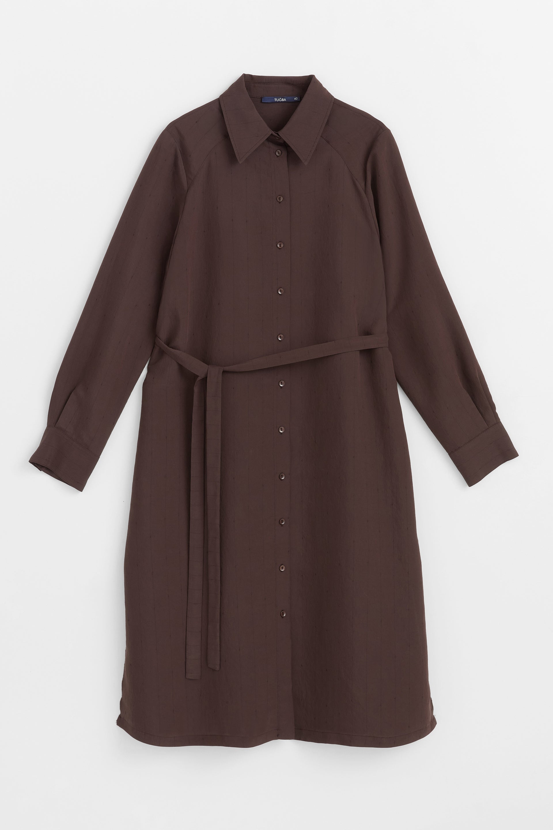 Tunique à col chemise avec ceinture à nouer à la taille - Café