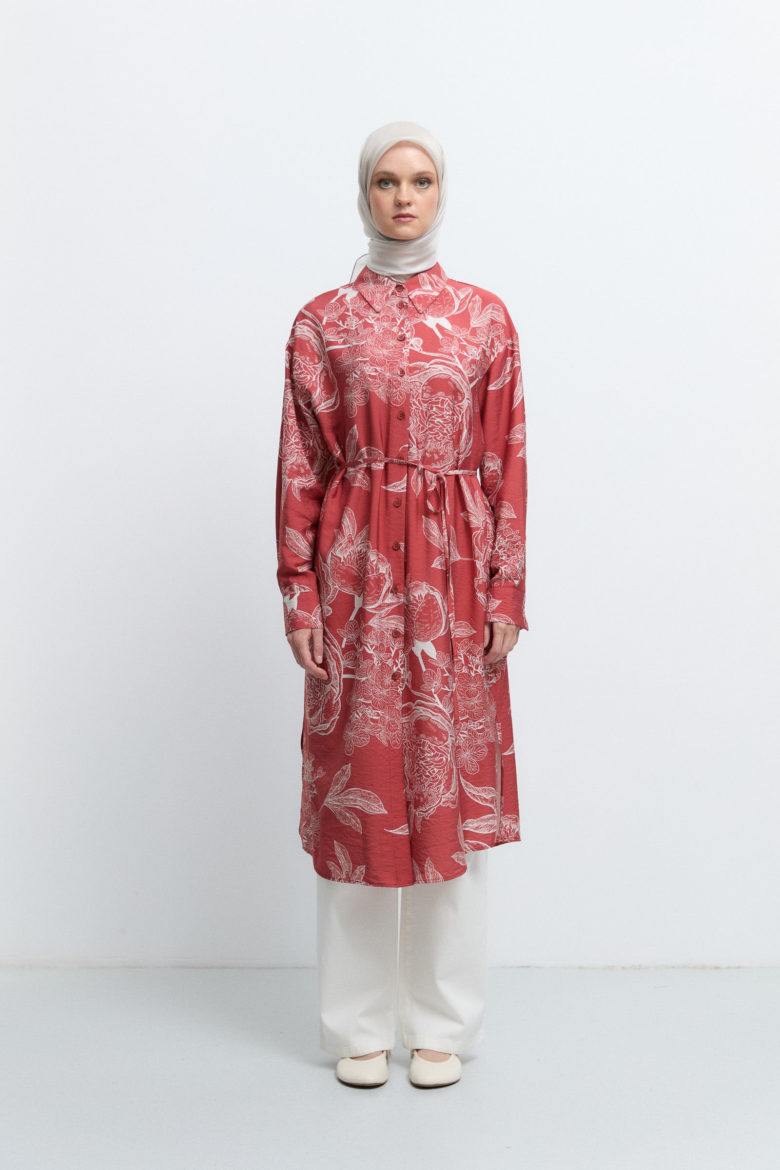 Tunique à col chemise - Rouge marsala